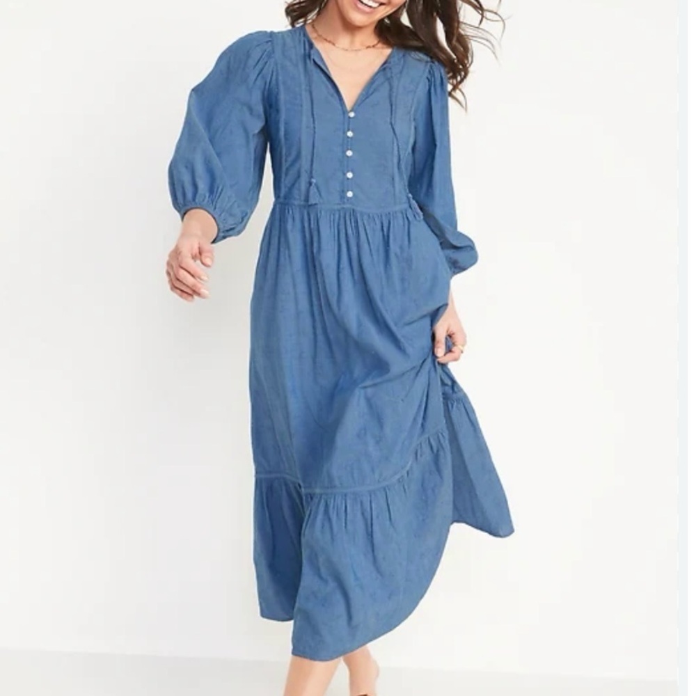 Old Navy Blue Tiered Buttoned Sundress
